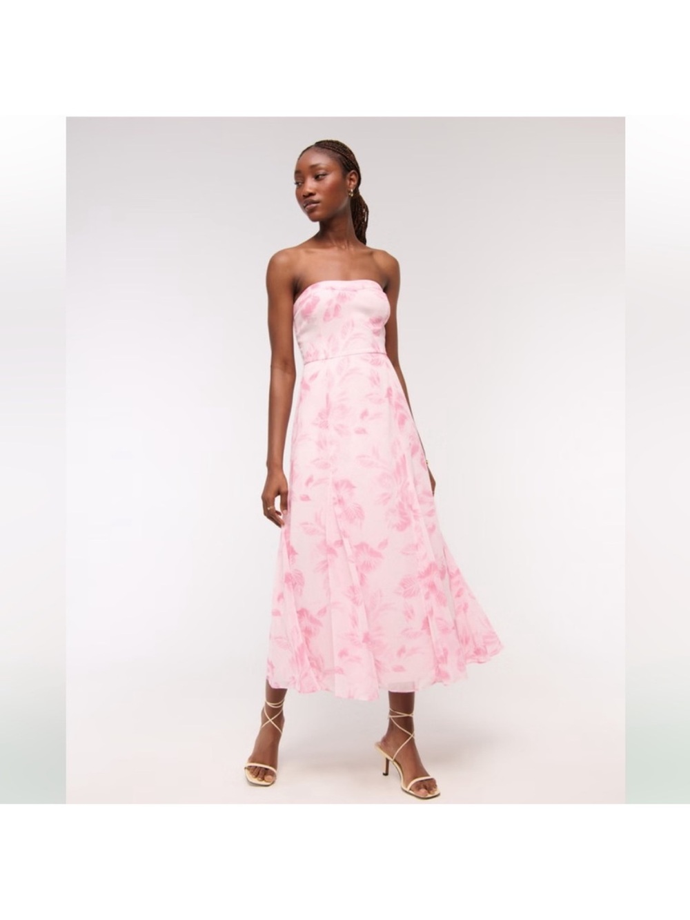 Abercrombie & Fitch Camille Strapless Godet Midi Dress XS Pink Floral